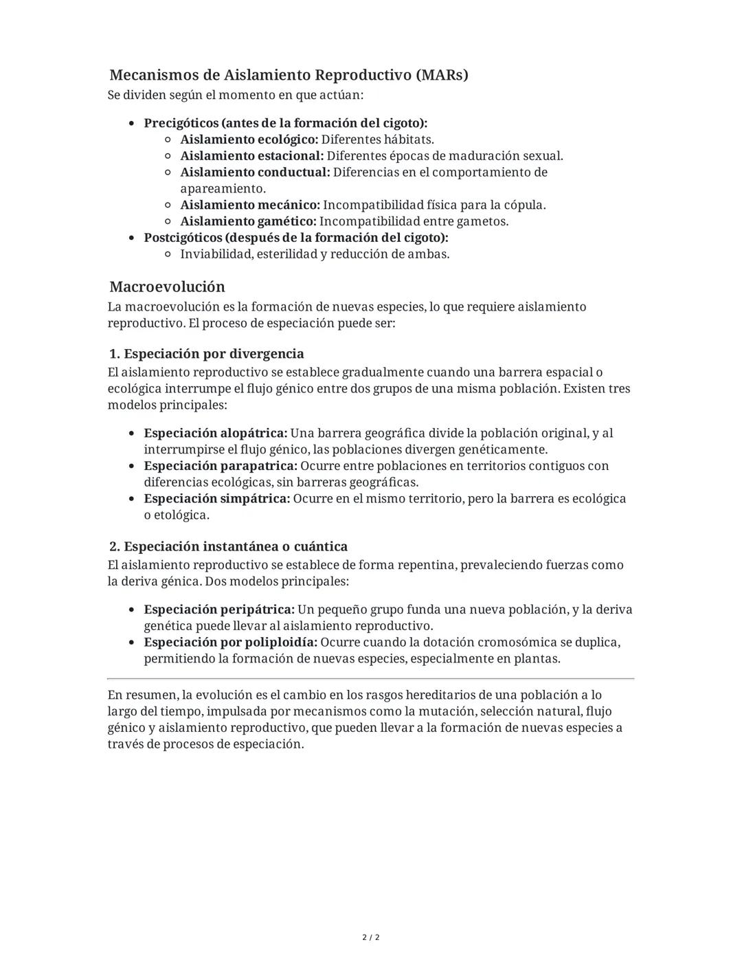 Resumen: Evolución, Selección Natural y Especiación
¿Qué es la evolución?
La evolución se define como los cambios en los rasgos hereditarios