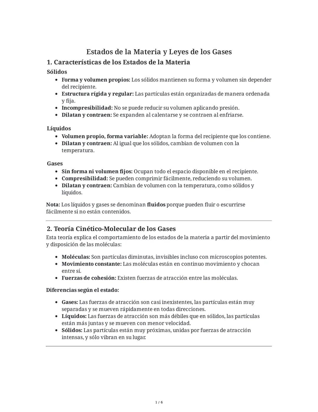 # Estados de la Materia y Leyes de los Gases

1. **Características de los Estados de la Materia**

**Sólidos**

*   Forma y volumen propios: