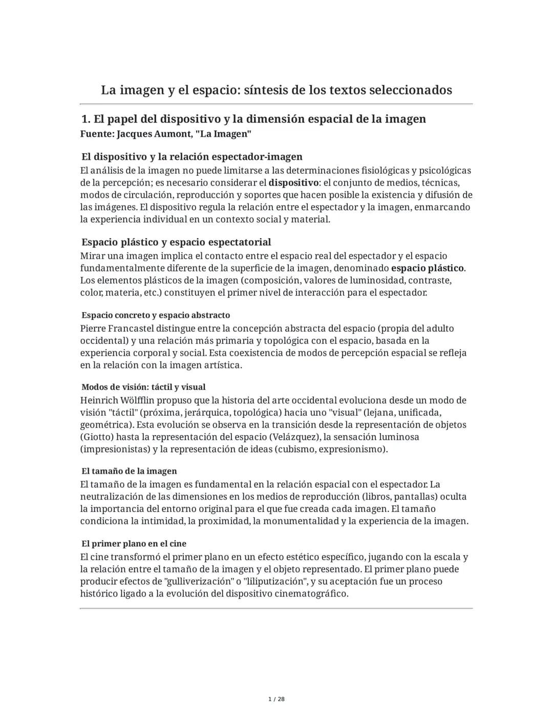 La imagen y el espacio: síntesis de los textos seleccionados
1. El papel del dispositivo y la dimensión espacial de la imagen
Fuente: Jacque