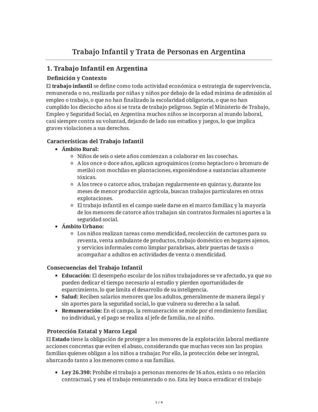 Trabajo Infantil y Trata de Personas en Argentina
1. Trabajo Infantil en Argentina
Definición y Contexto
El trabajo infantil se define como 