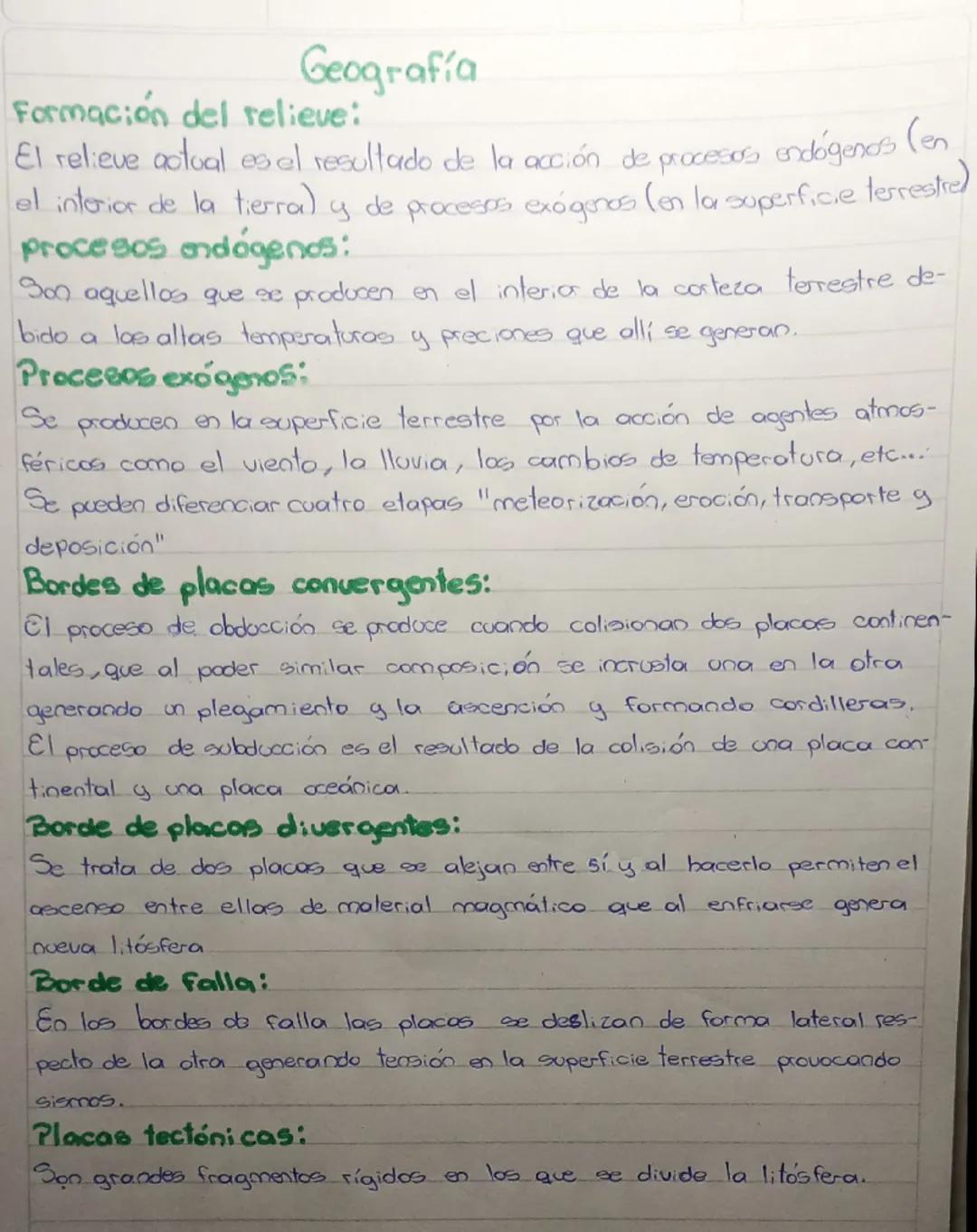 Geografía
Formación del relieve:
El relieve actual es el resultado de la acción de procesors endógenos (en
el interior de la tierra) y de pr