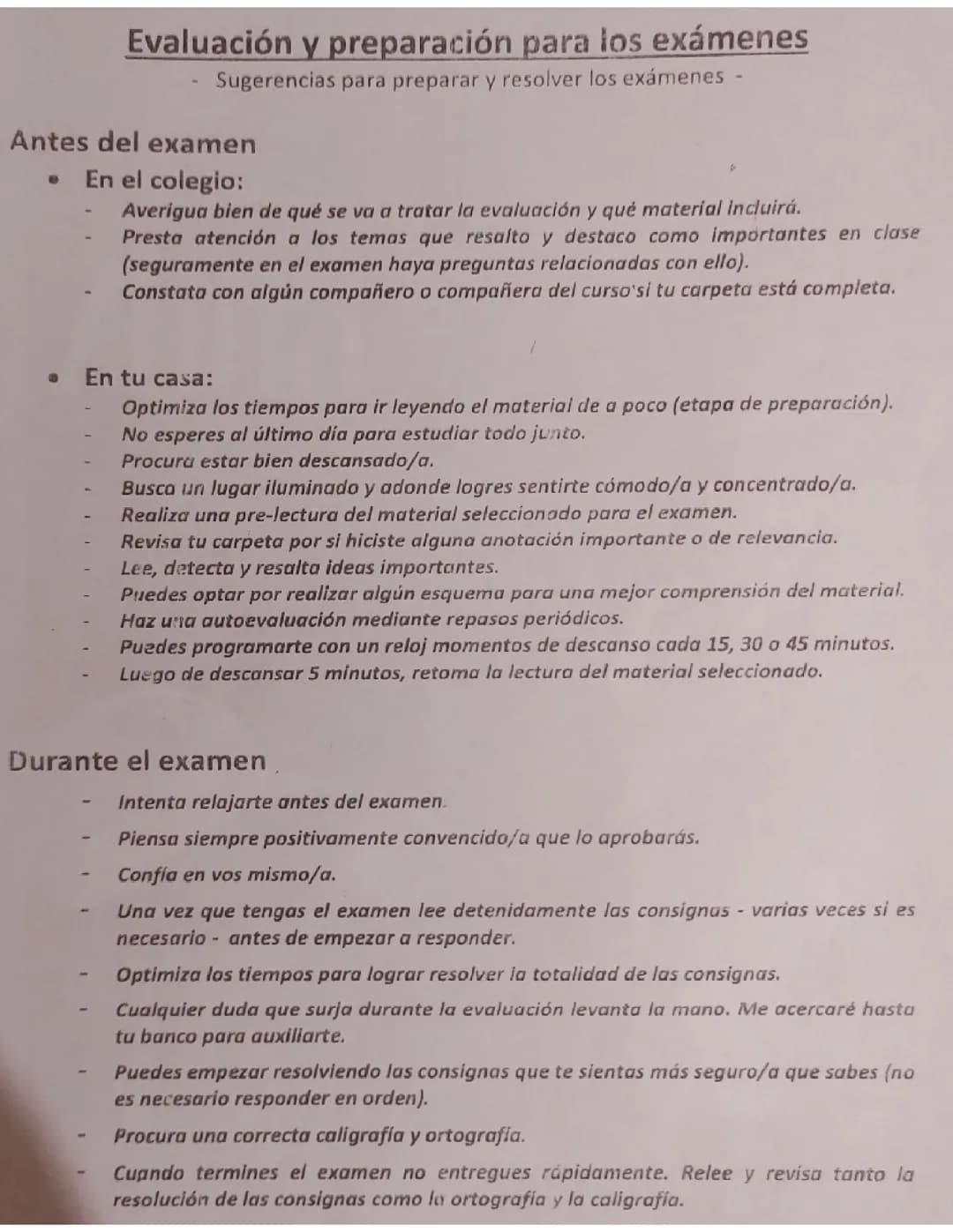 Preparación para los exámenes 