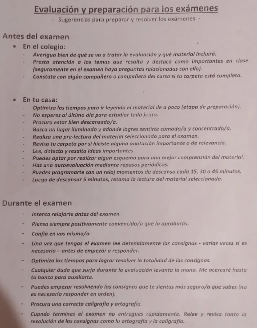 Evaluación y preparación para los exámenes
Sugerencias para preparar y resolver los exámenes -
Antes del examen
9 En el colegio:
Averigua bi