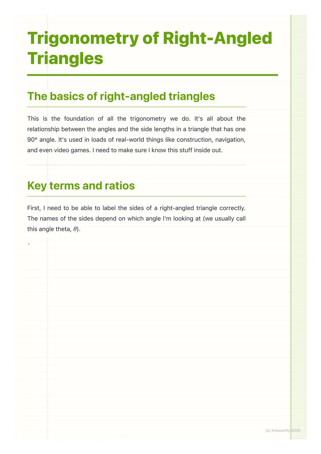 # Trigonometry of Right-Angled
Triangles

The basics of right-angled triangles

This is the foundation of all the trigonometry we do. It's a