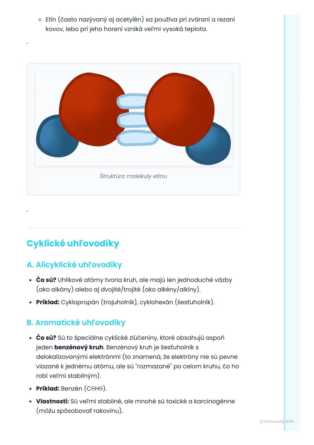# Uhlovodíky

1. Prehl'ad uhlovodíkov

Uhlovodíky sú úplne základné organické zlúčeniny. Sú to zlúčeniny, ktoré
obsahujú iba atómy uhlíka (C