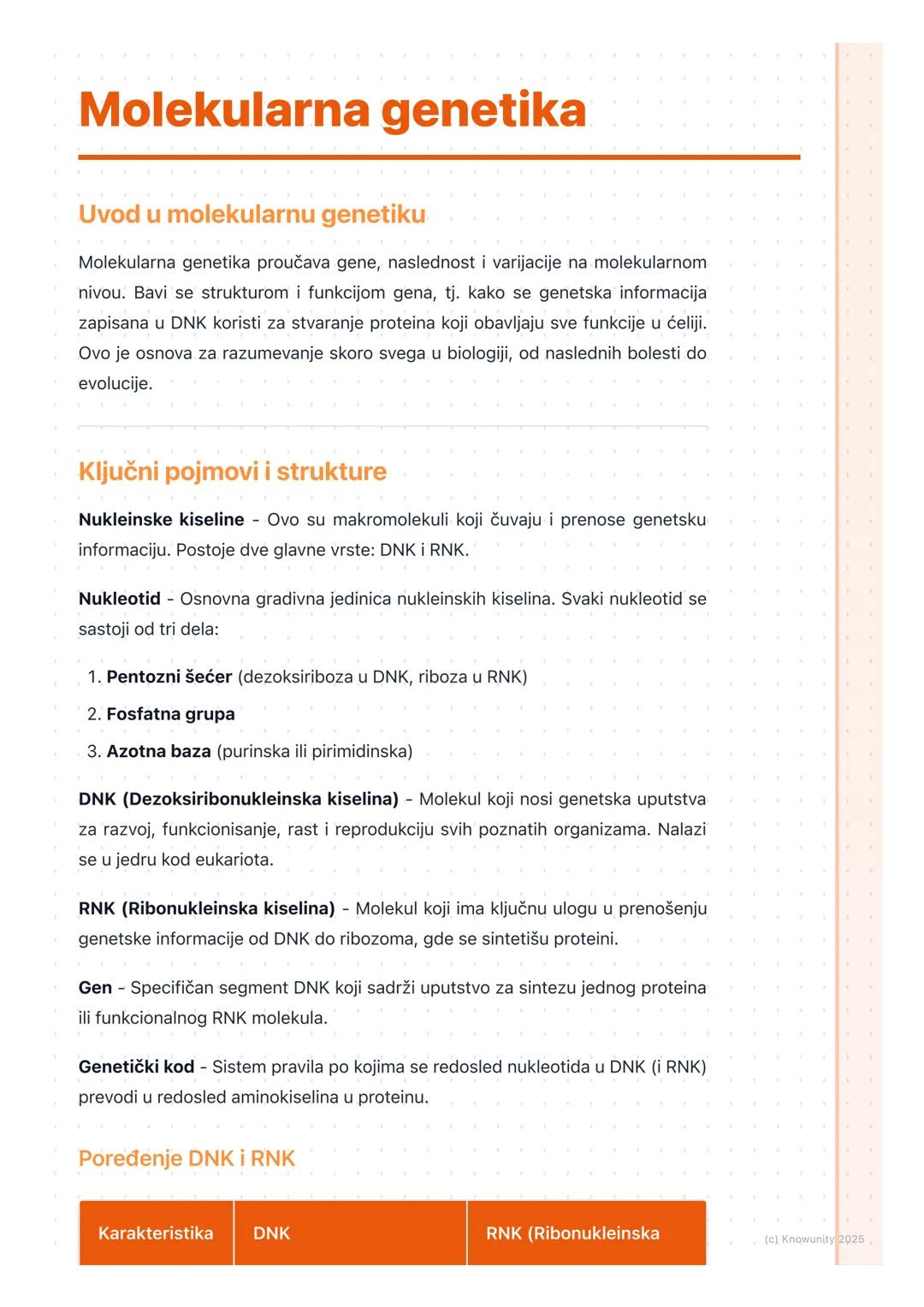 # Molekularna genetika

Uvod u molekularnu genetiku

Molekularna genetika proučava gene, naslednost i varijacije na molekularnom
nivou. Bavi