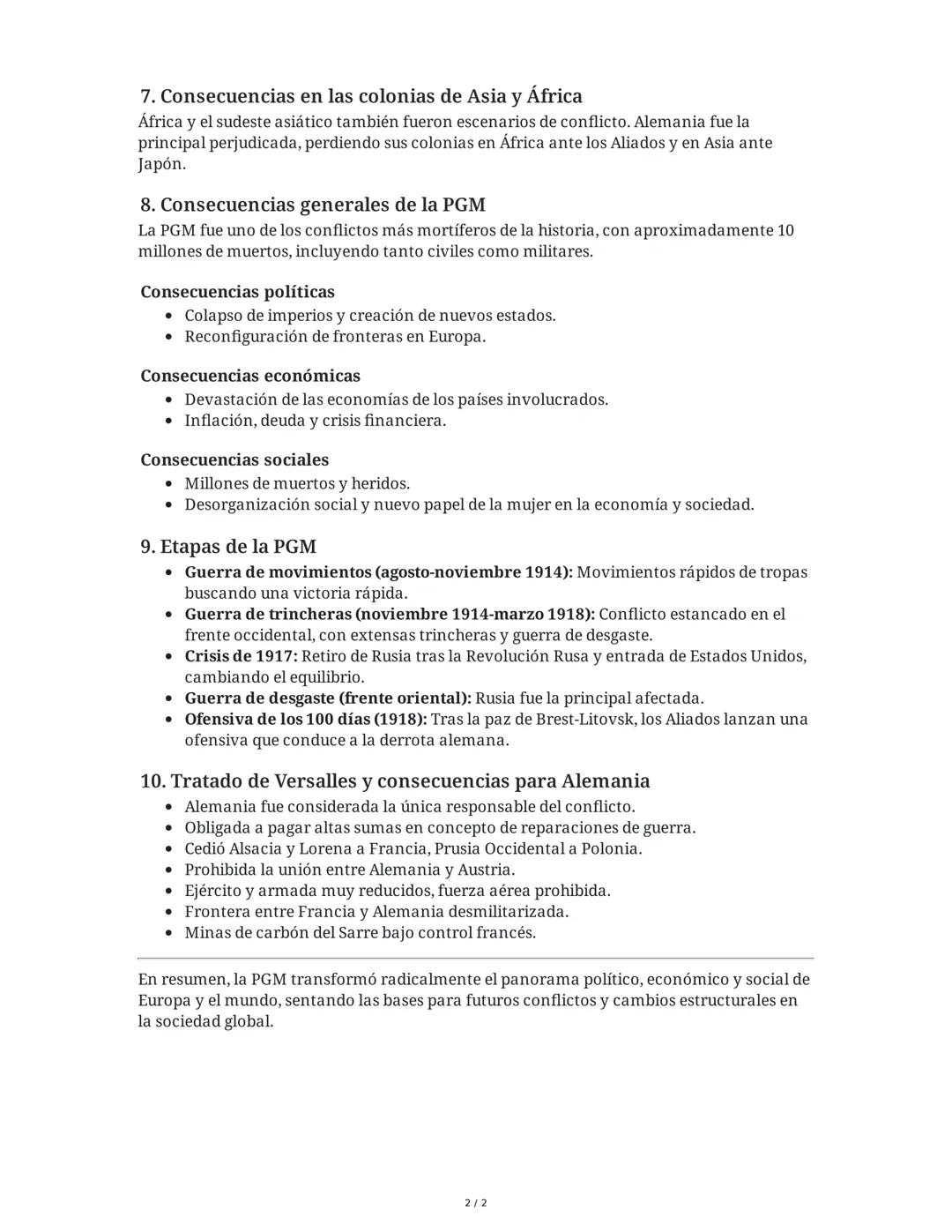 Resumen sobre la Primera Guerra Mundial (PGM)
1. Introducción y causas
La Primera Guerra Mundial (PGM) fue un conflicto global que estalló e