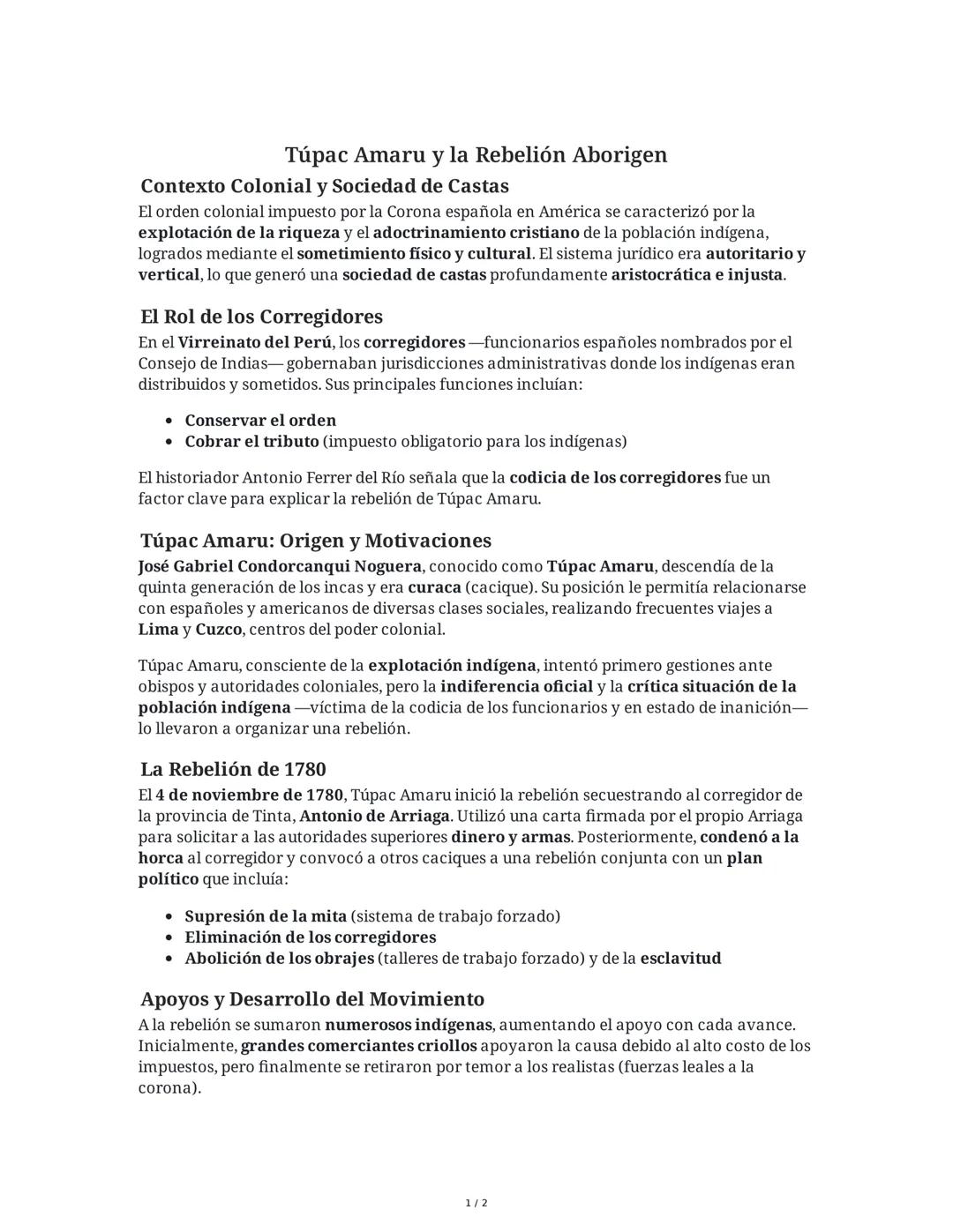 Túpac Amaru y la Rebelión Aborigen
Contexto Colonial y Sociedad de Castas
El orden colonial impuesto por la Corona española en América se ca