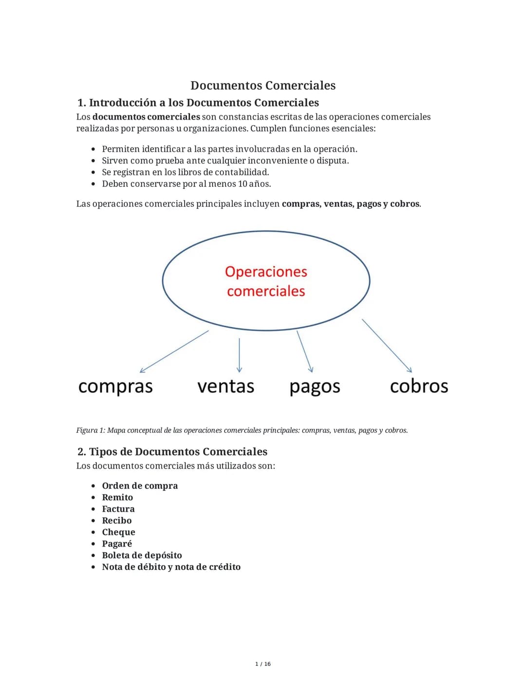 Documentos Comerciales
1. Introducción a los Documentos Comerciales
Los documentos comerciales son constancias escritas de las operaciones c