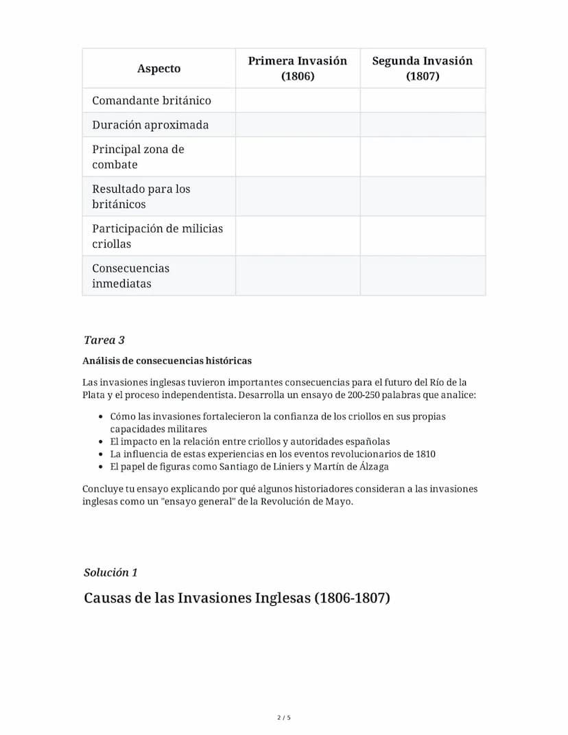 ## Invasiones Inglesas: Río de la Plata

5 June 2025

### Tarea 1

#### Análisis de causas y contexto histórico

Explica las principales cau