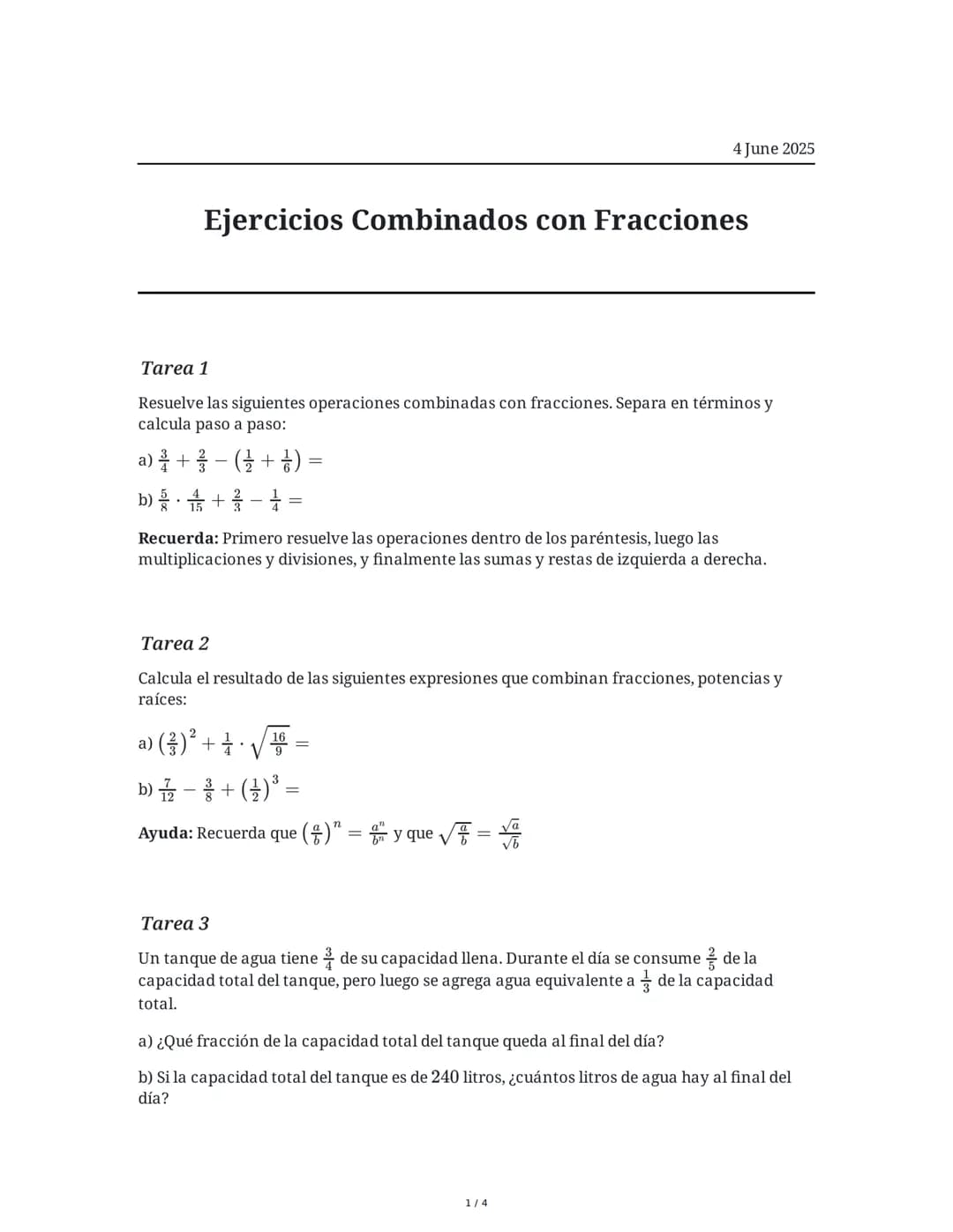 Ejercicios Combinados con Fracciones