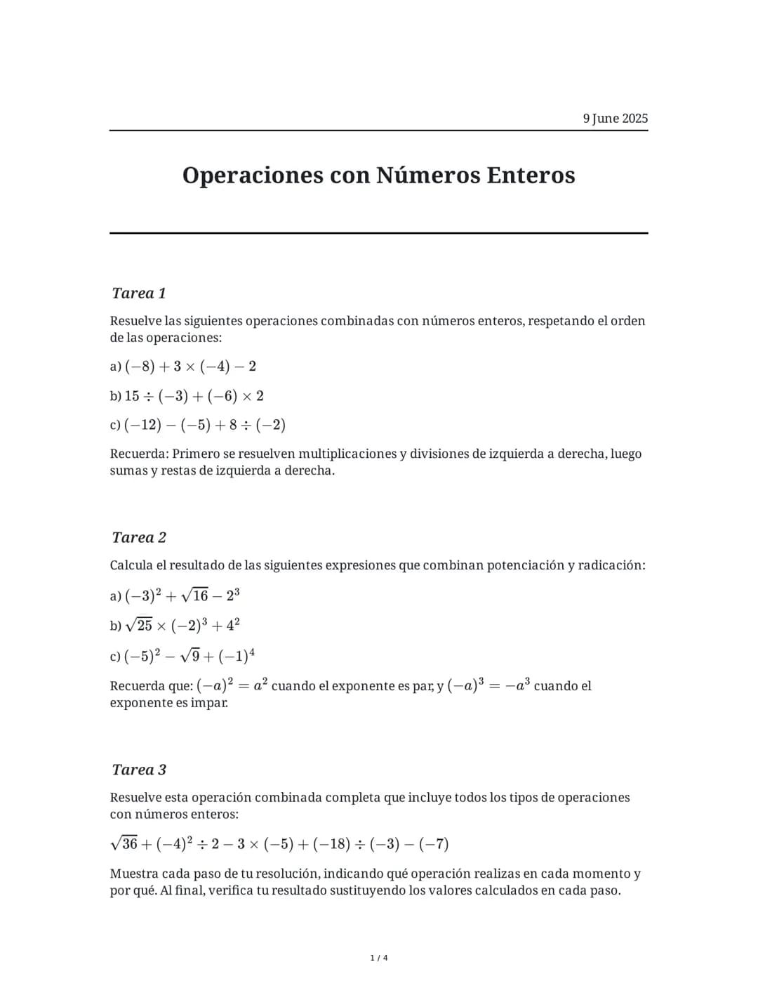 Operaciones con Números Enteros