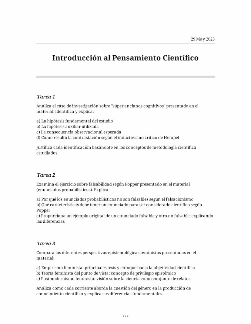 29 May 2025
Introducción al Pensamiento Científico
Tarea 1
Analiza el caso de investigación sobre "súper ancianos cognitivos" presentado en 