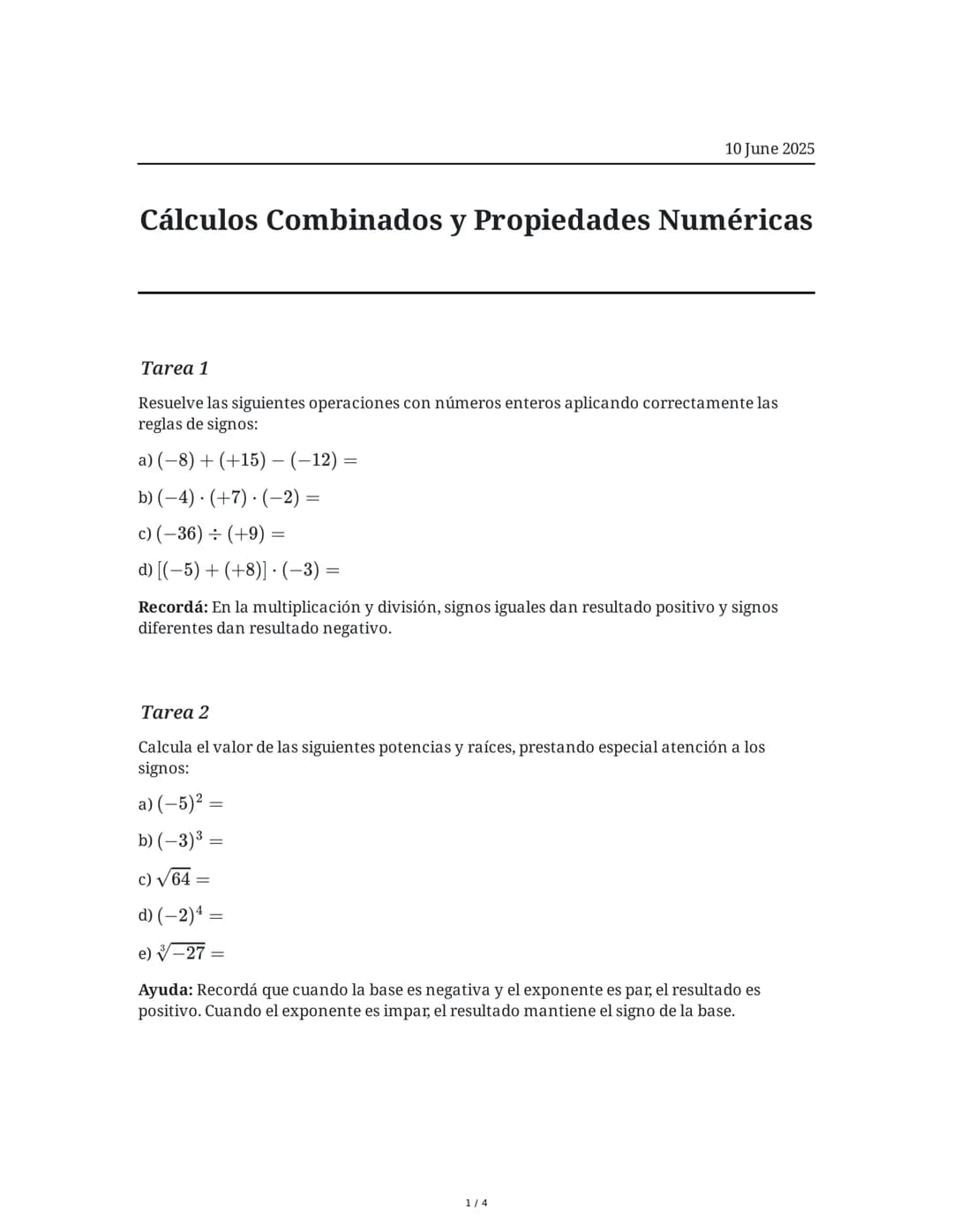 Cálculos Combinados y Propiedades Numéricas