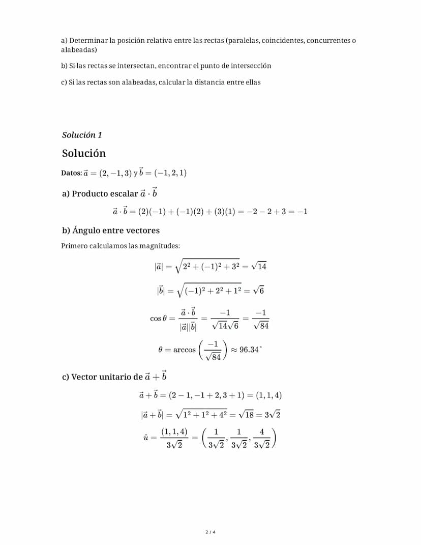 # Álgebra y Geometría Analítica: Vectores, Planos y Rectas

8 June 2025

## Tarea 1

Dados los vectores $\vec{a} = (2, -1, 3)$ y $\vec{b} = 