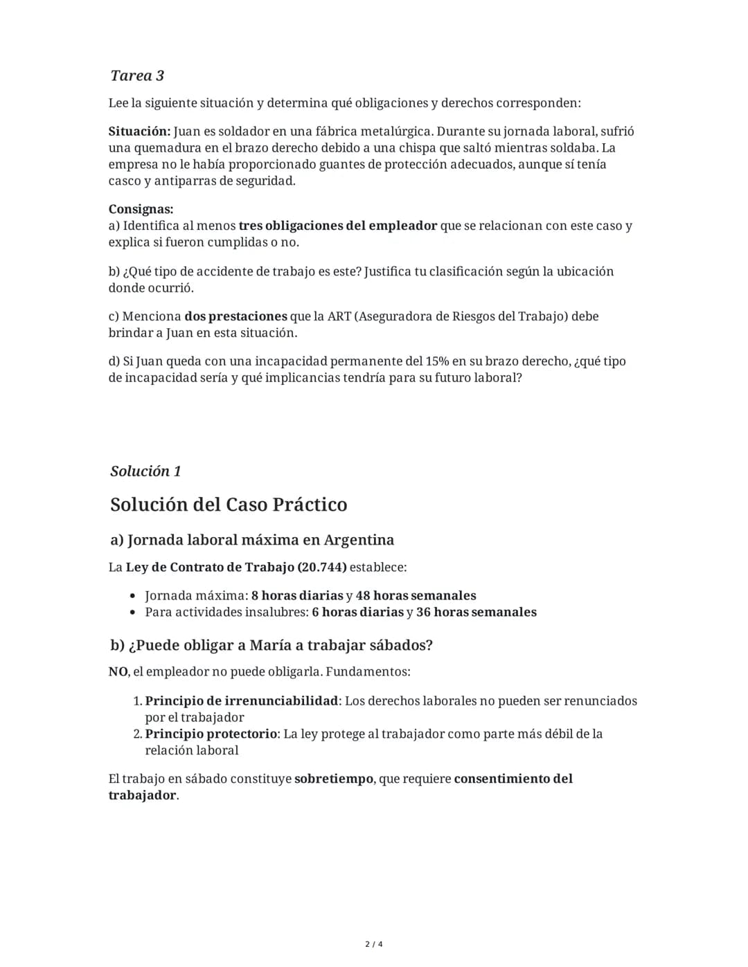 # Marco Legal del Trabajo en Argentina

3 June 2025

## Tarea 1

Analiza el siguiente caso práctico y responde las preguntas:

**Caso:** Mar