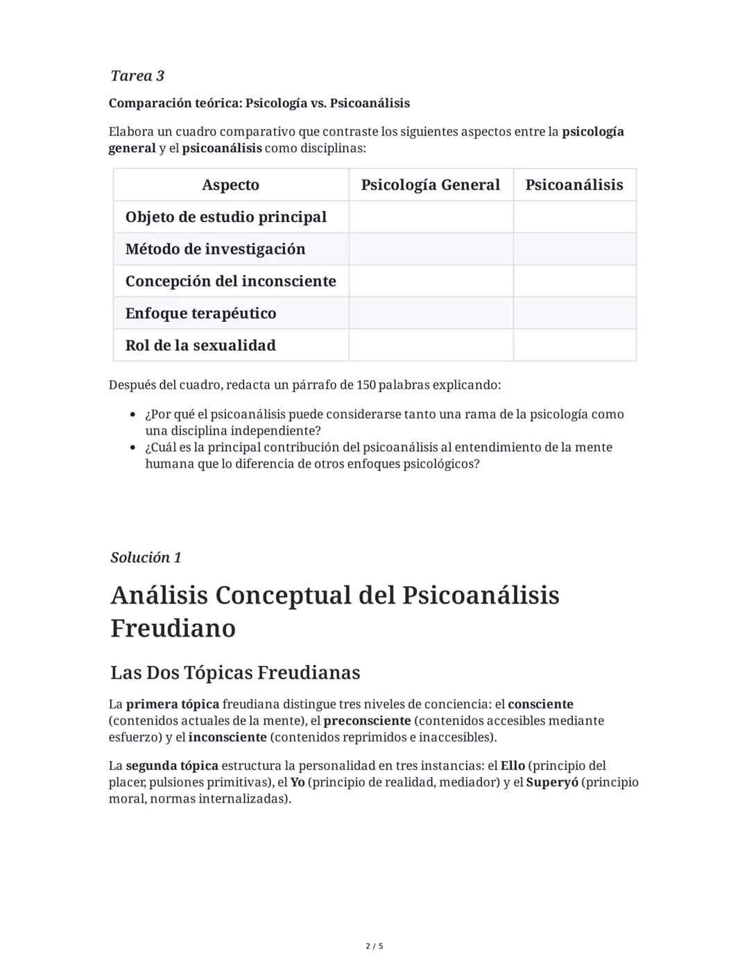 6 June 2025
Fundamentos de la Psicología y el Psicoanálisis
Tarea 1
Análisis conceptual del psicoanálisis freudiano
Basándote en el material