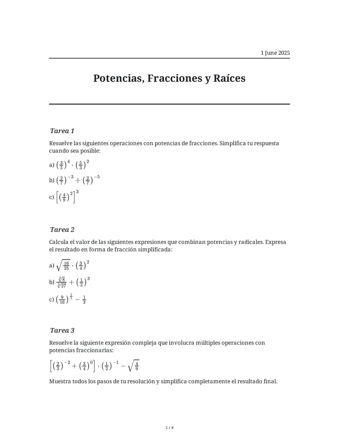 Potencias, Fracciones y Raíces
