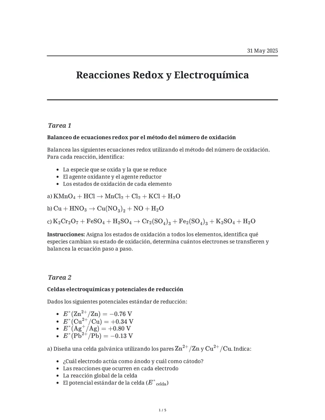 Reacciones Redox y Electroquímica
