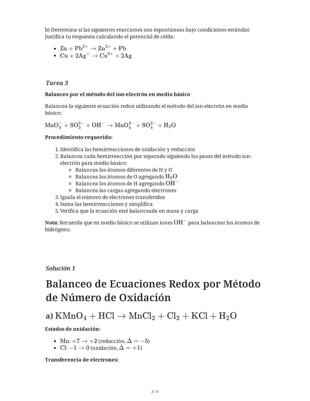 Reacciones Redox y Electroquímica
31 May 2025
Tarea 1
Balanceo de ecuaciones redox por el método del número de oxidación
Balancea las siguie