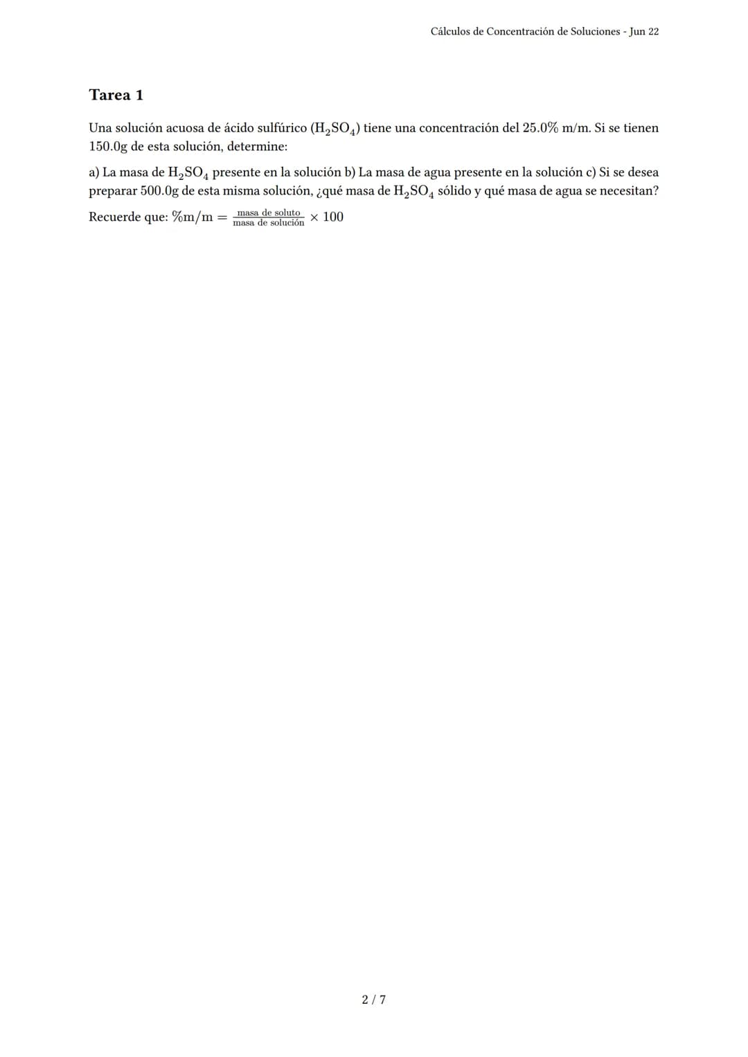 Cálculos de Concentración de Soluciones
Generado por Yésica Sofía - Jun 22
Descripción: Este examen evalúa cálculos de concentración de solu