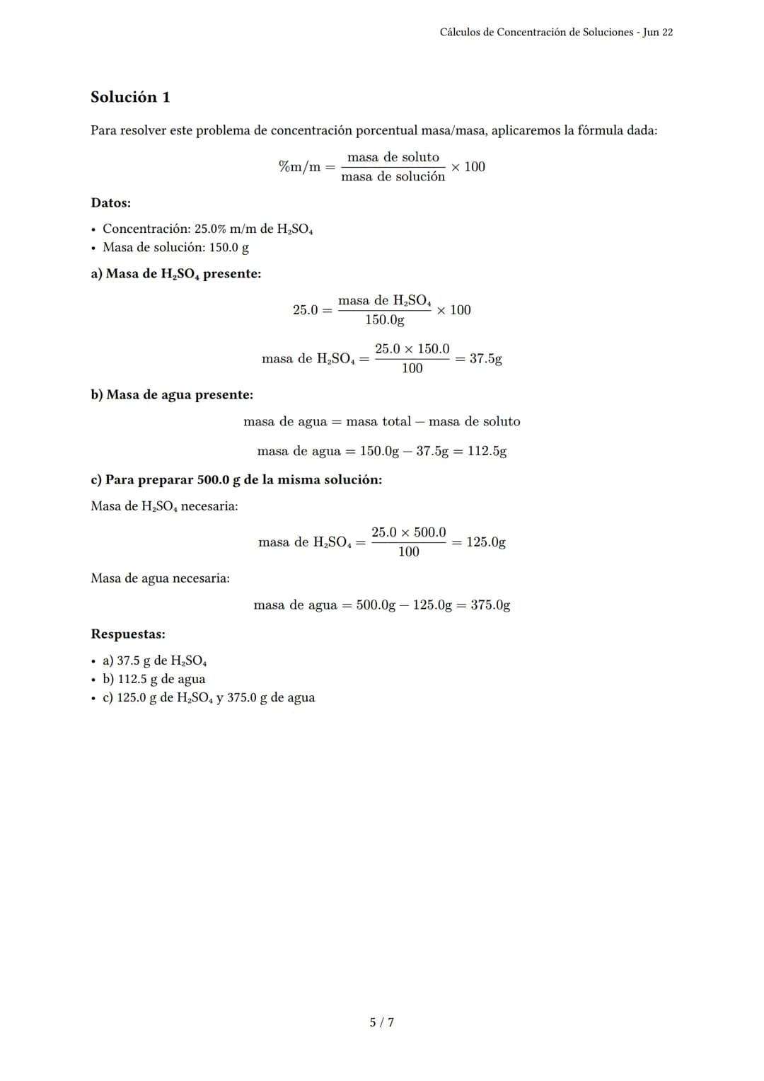 Cálculos de Concentración de Soluciones
Generado por Yésica Sofía - Jun 22
Descripción: Este examen evalúa cálculos de concentración de solu