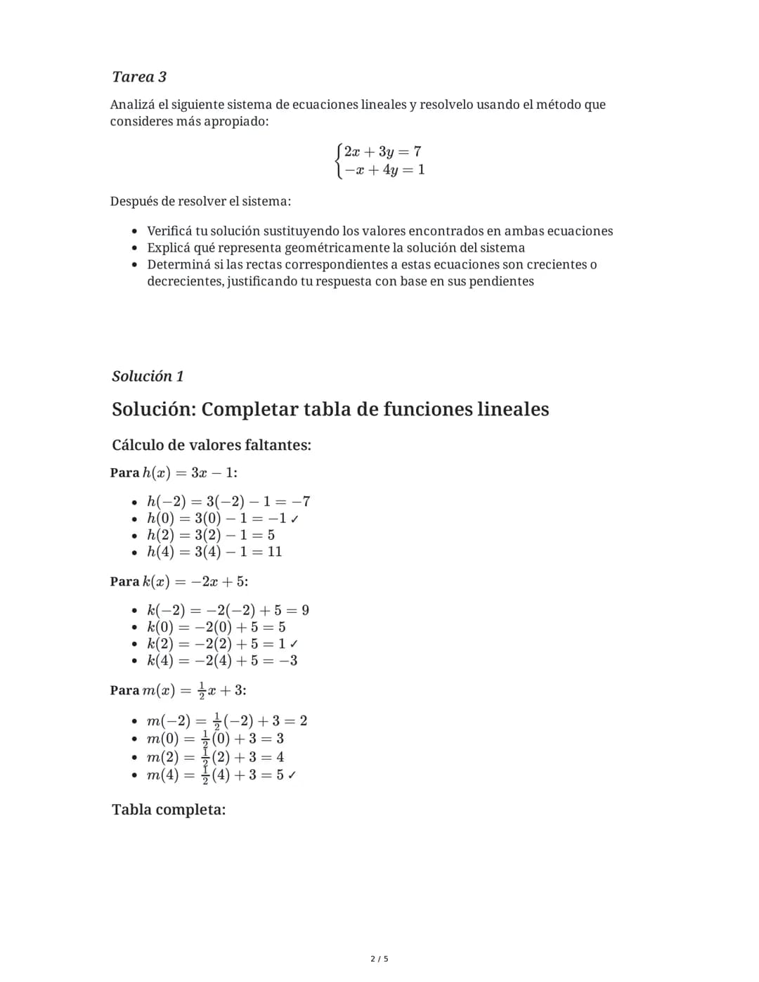 30 May 2025
Funciones Lineales: Análisis y Representación
Gráfica
Tarea 1
Completá la siguiente tabla para las funciones dadas. Calculá los 