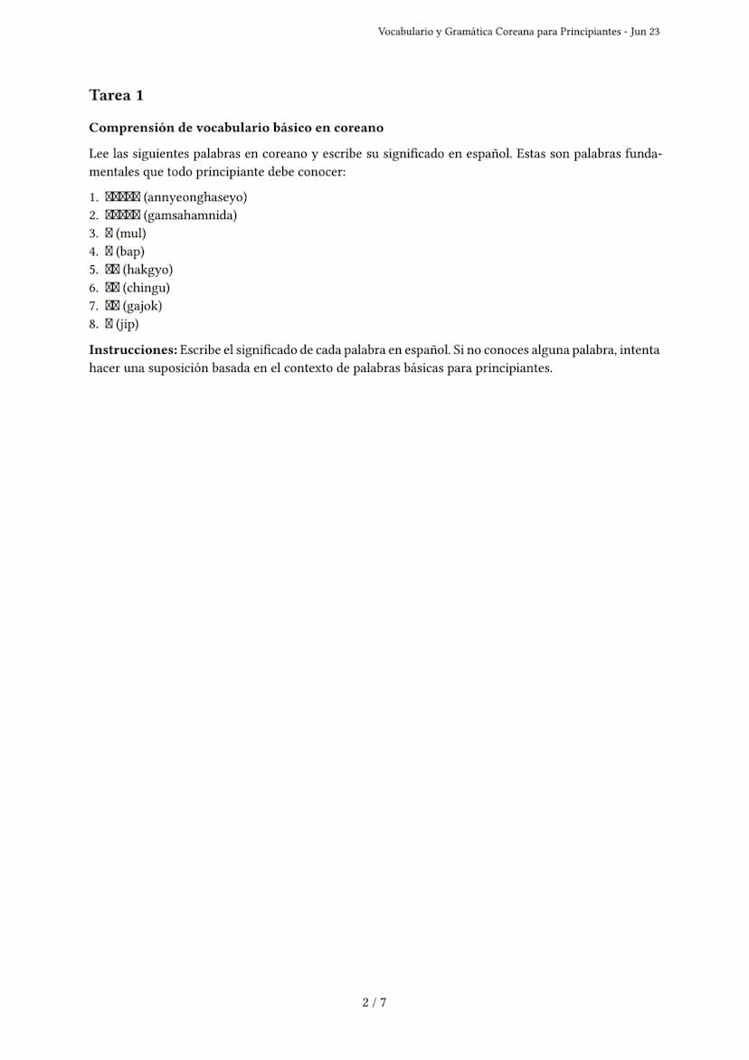 Vocabulario y Gramática Coreana para Principiantes
Generado por luu - Jun 23
Descripción: Evalúa tu conocimiento de vocabulario básico y gra