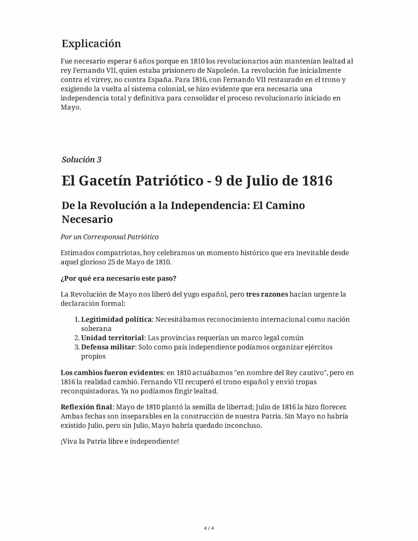 29 May 2025
Revolución de Mayo e Independencia
Argentina
Tarea 1
La Revolución de Mayo y sus consecuencias
Explicá con tus propias palabras 