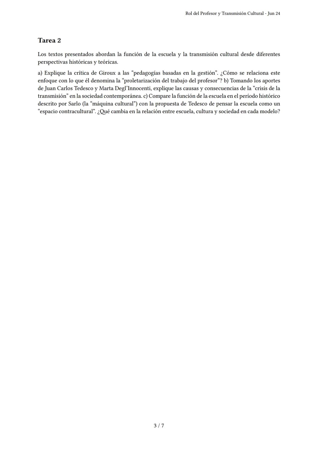 Rol del Profesor y Transmisión Cultural
Generado por starsis becerra - Jun 24
Descripción: Este examen cubre el rol del profesor, la transmi