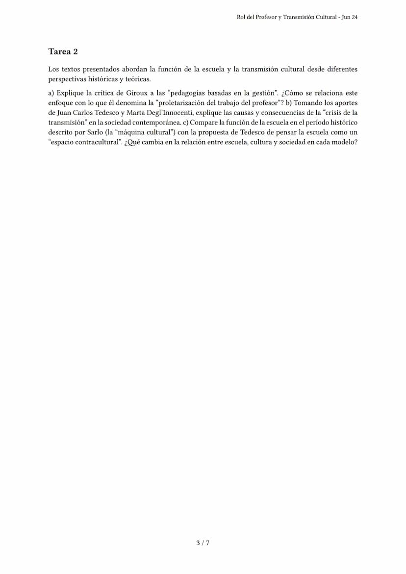 Rol del Profesor y Transmisión Cultural
Generado por starsis becerra - Jun 24
Descripción: Este examen cubre el rol del profesor, la transmi