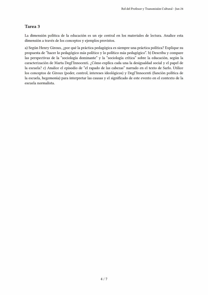 Rol del Profesor y Transmisión Cultural
Generado por starsis becerra - Jun 24
Descripción: Este examen cubre el rol del profesor, la transmi