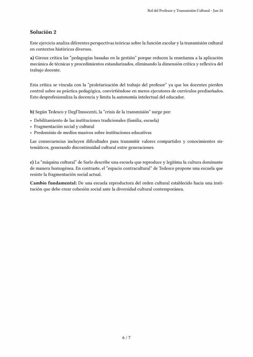 Rol del Profesor y Transmisión Cultural
Generado por starsis becerra - Jun 24
Descripción: Este examen cubre el rol del profesor, la transmi