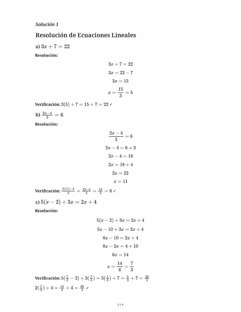 29 May 2025
Resolución de Ecuaciones Algebraicas
Tarea 1
Resuelve las siguientes ecuaciones lineales y verifica tu respuesta:
a) 3x + 7 = 22