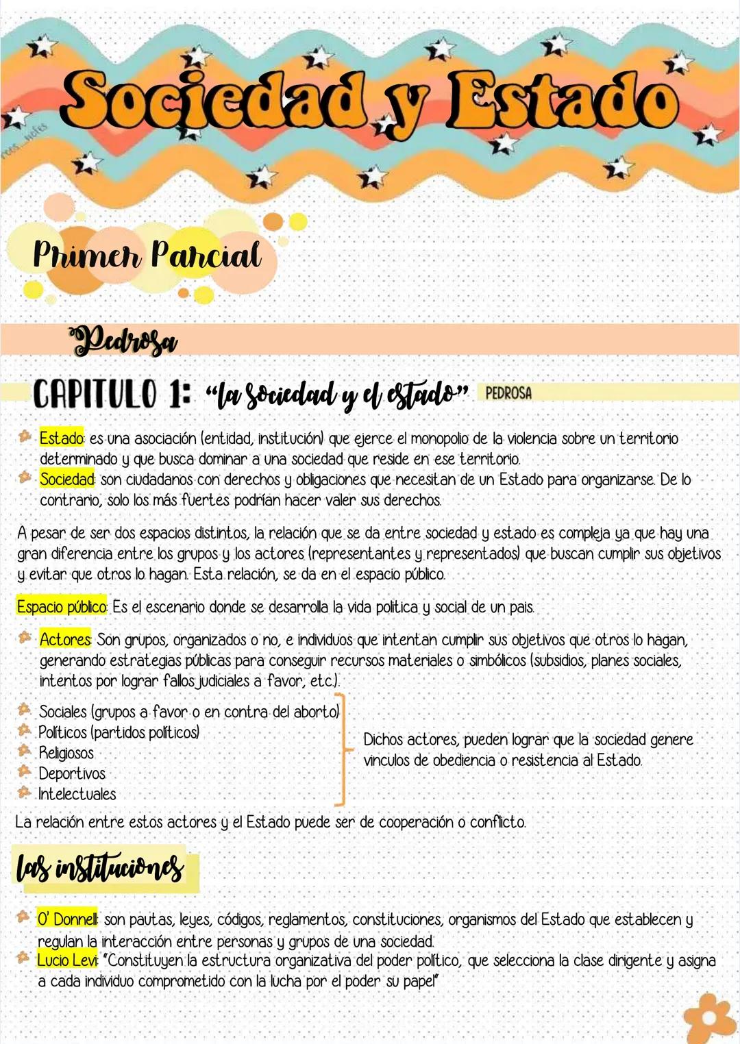 # Sociedad y Estado
Primer Parcial
"Pedrosa"
# CAPITULO 1: "La Sociedad y el Estado"
PEDROSA
 Estado es una asociación (entidad, instit