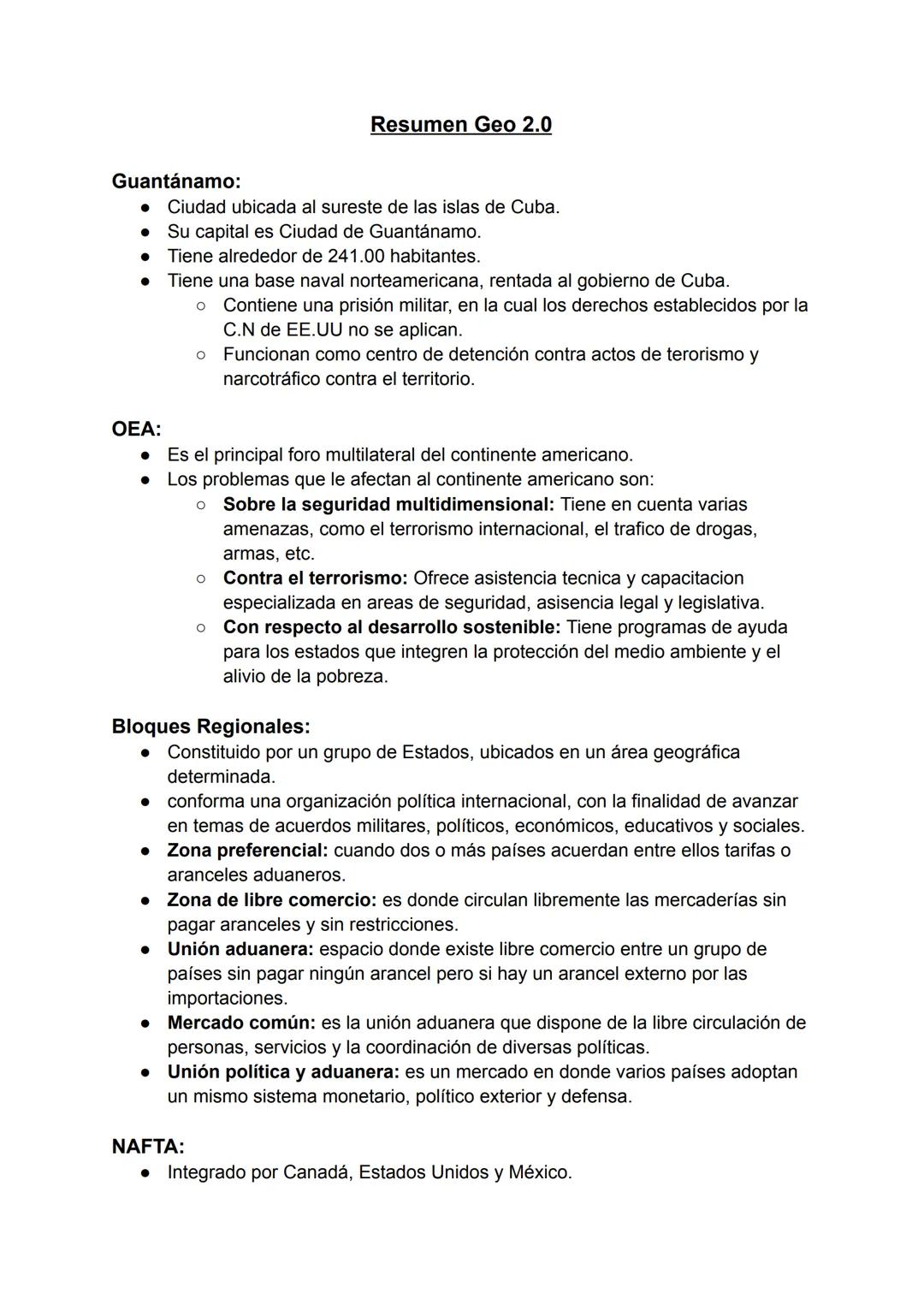# Resumen Geo 2.0
Guantánamo:
* Ciudad ubicada al sureste de las islas de Cuba.
* Su capital es Ciudad de Guantánamo.
* Tiene alrede