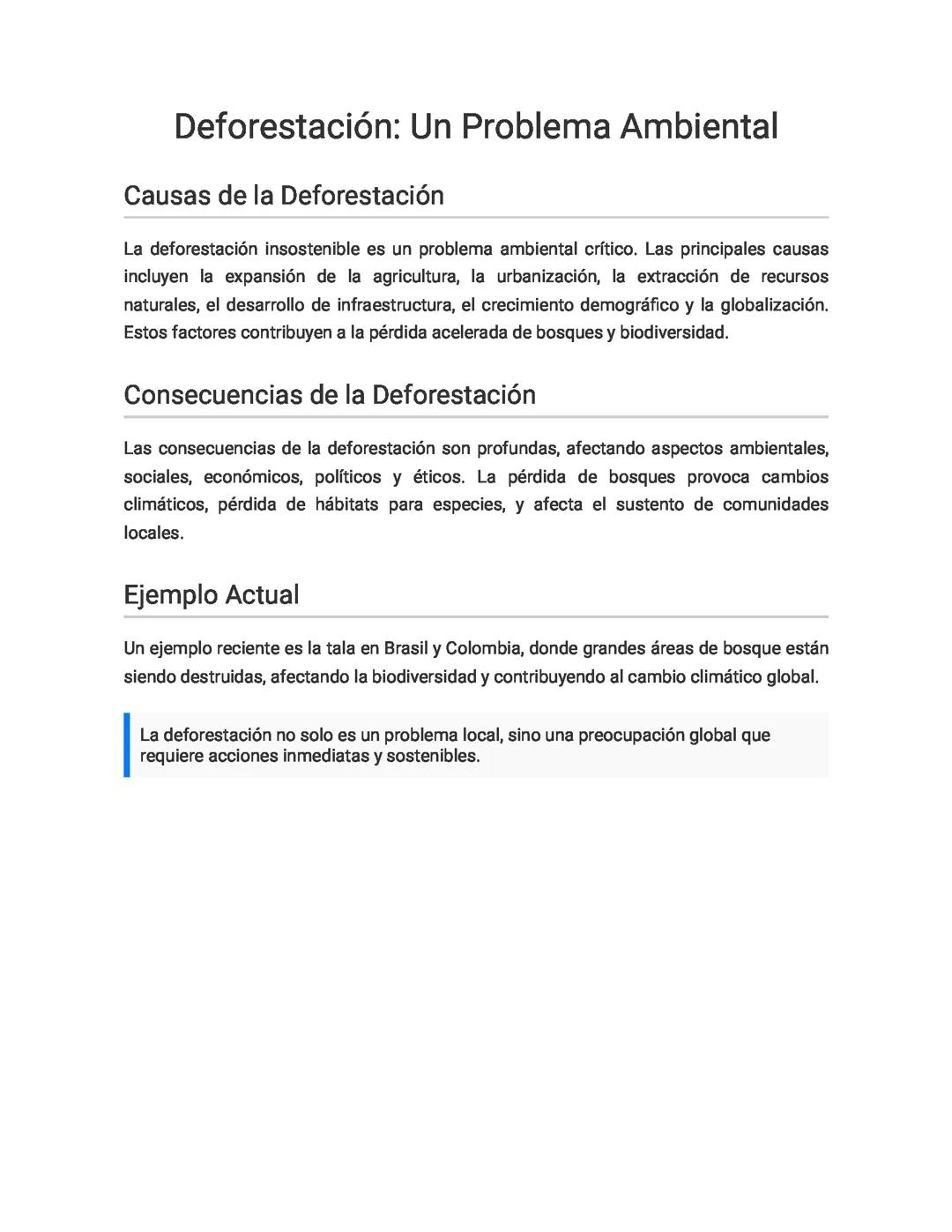 Deforestación: Un Problema Ambiental