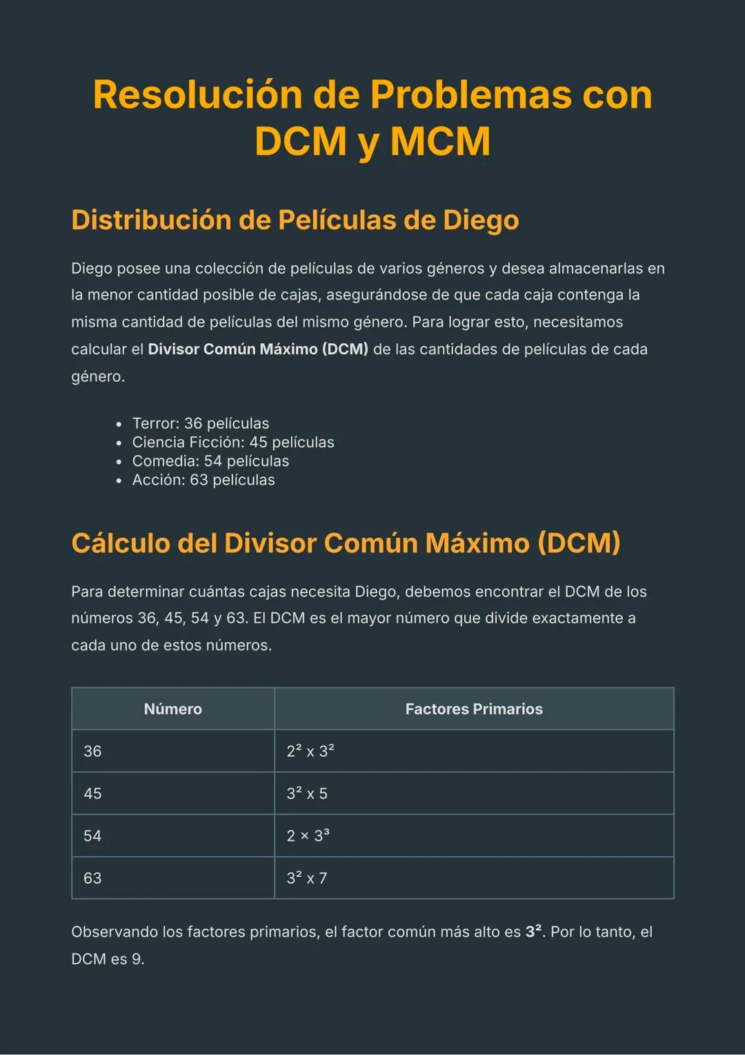 # Resolución de Problemas con
DCM y MCM
## Distribución de Películas de Diego
Diego posee una colección de películas de varios géneros y d
