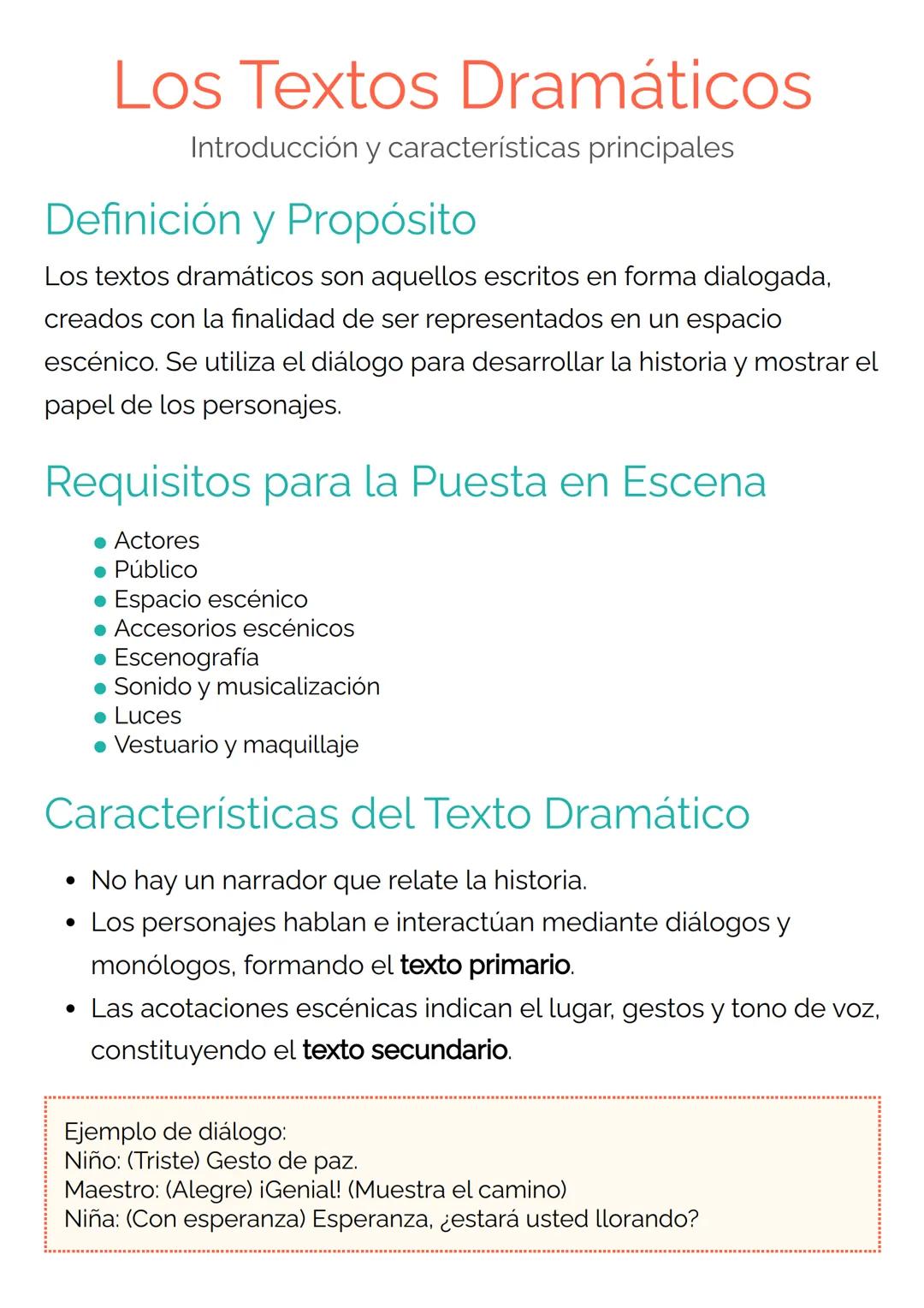 # Los Textos Dramáticos
Introducción y características principales
## Definición y Propósito
Los textos dramáticos son aquellos escritos e