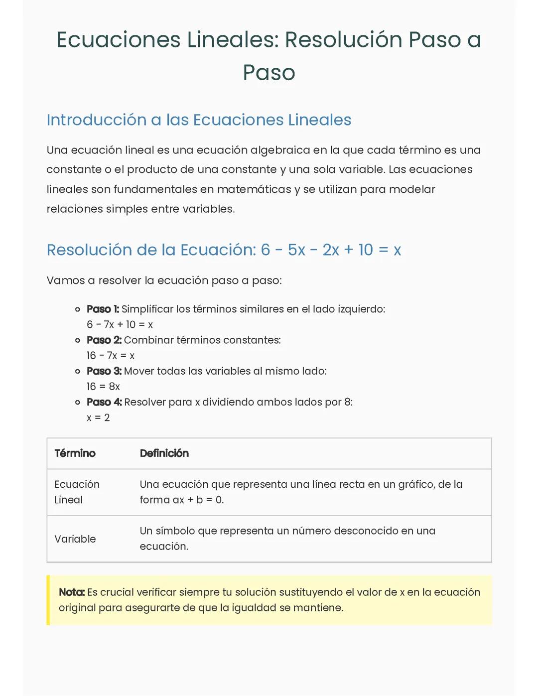 Ecuaciones Lineales: Resolución Paso a Paso