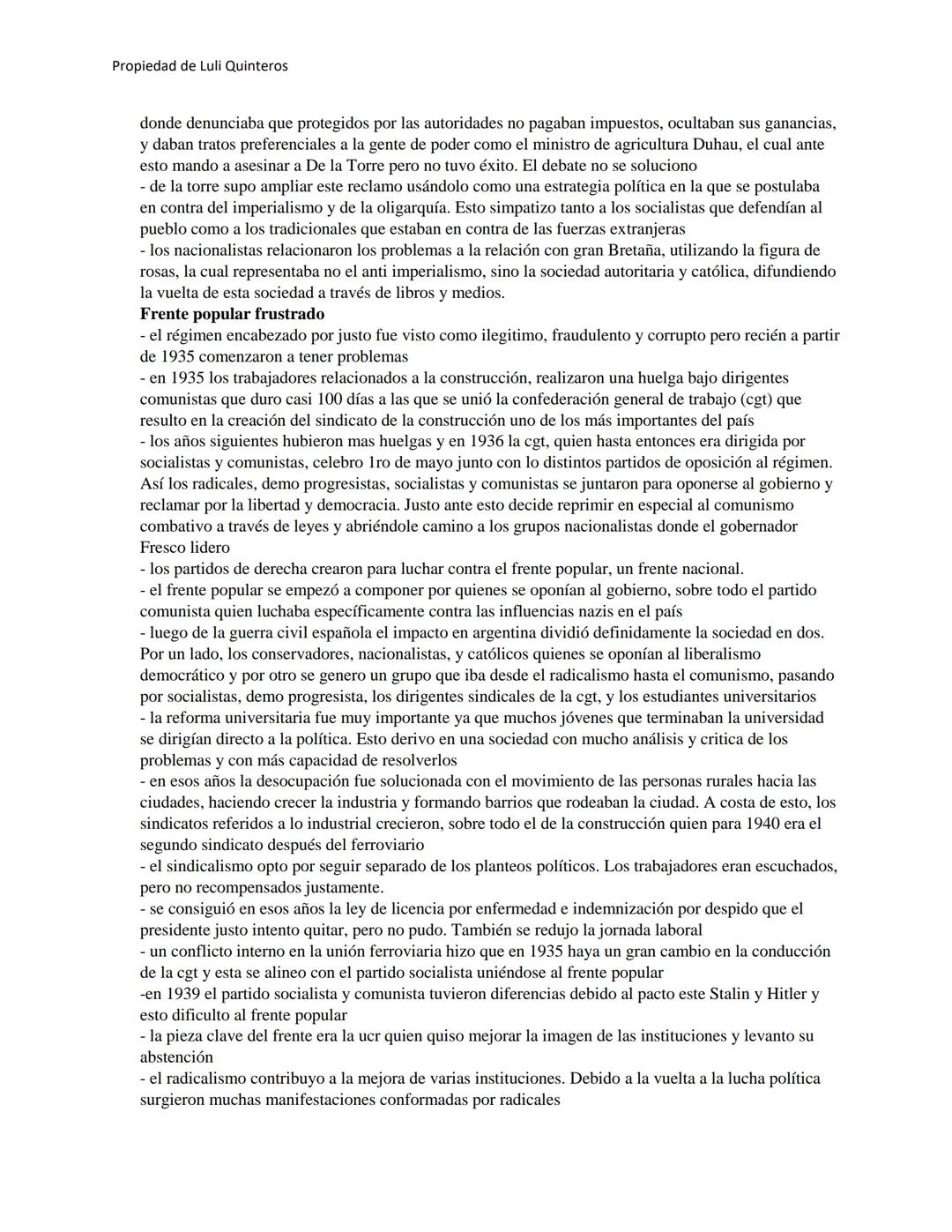 --- OCR Start ---
Propiedad de Luli Quinteros
Resumen de "Breve historia contemporánea de la
Argentina" (Romero)
Capítulo 3 - "La restauraci