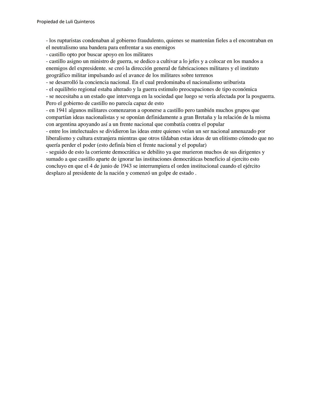--- OCR Start ---
Propiedad de Luli Quinteros
Resumen de "Breve historia contemporánea de la
Argentina" (Romero)
Capítulo 3 - "La restauraci
