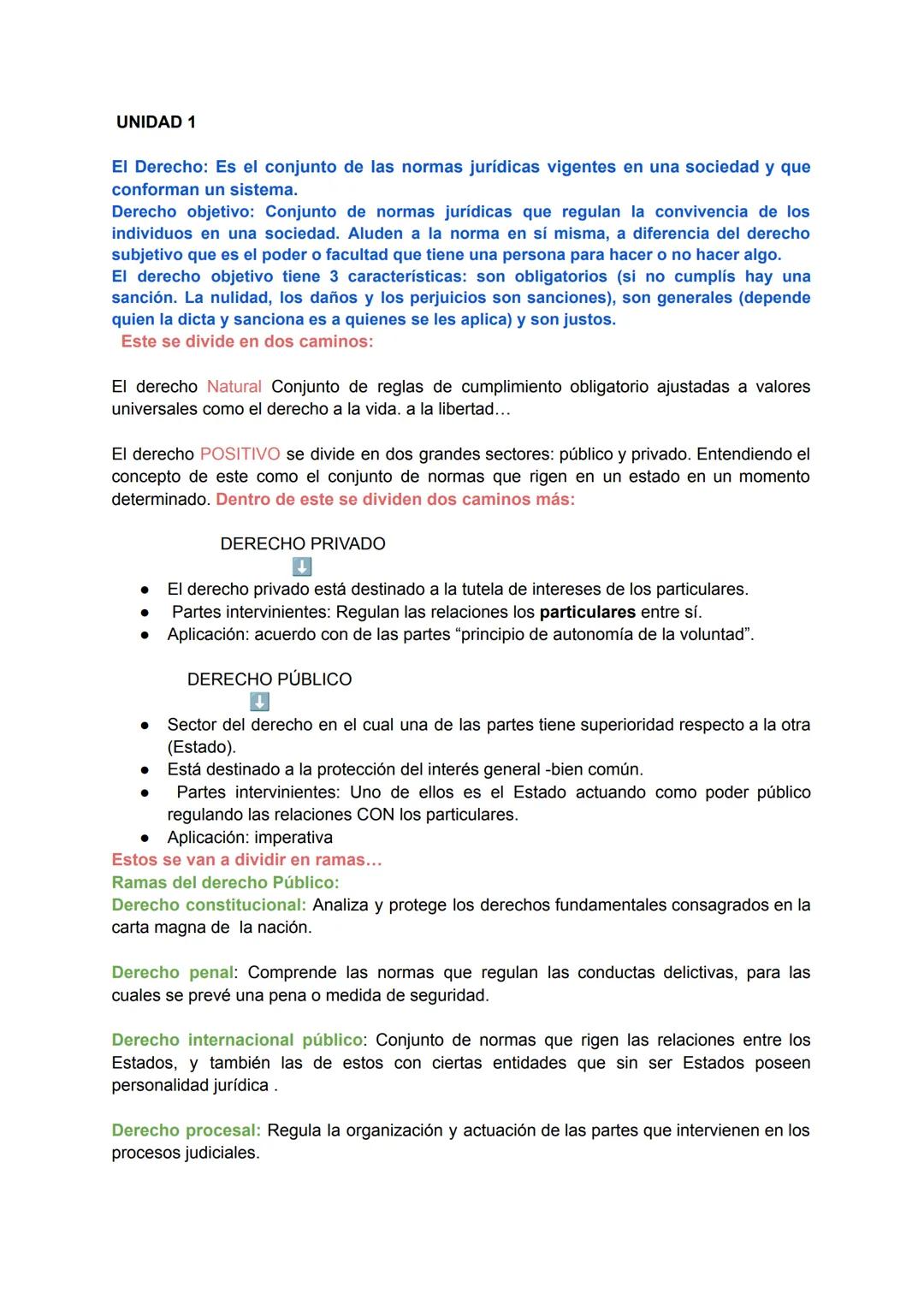 # UNIDAD 1
El Derecho: Es el conjunto de las normas jurídicas vigentes en una sociedad y que
conforman un sistema.
Derecho objetivo: Conjun