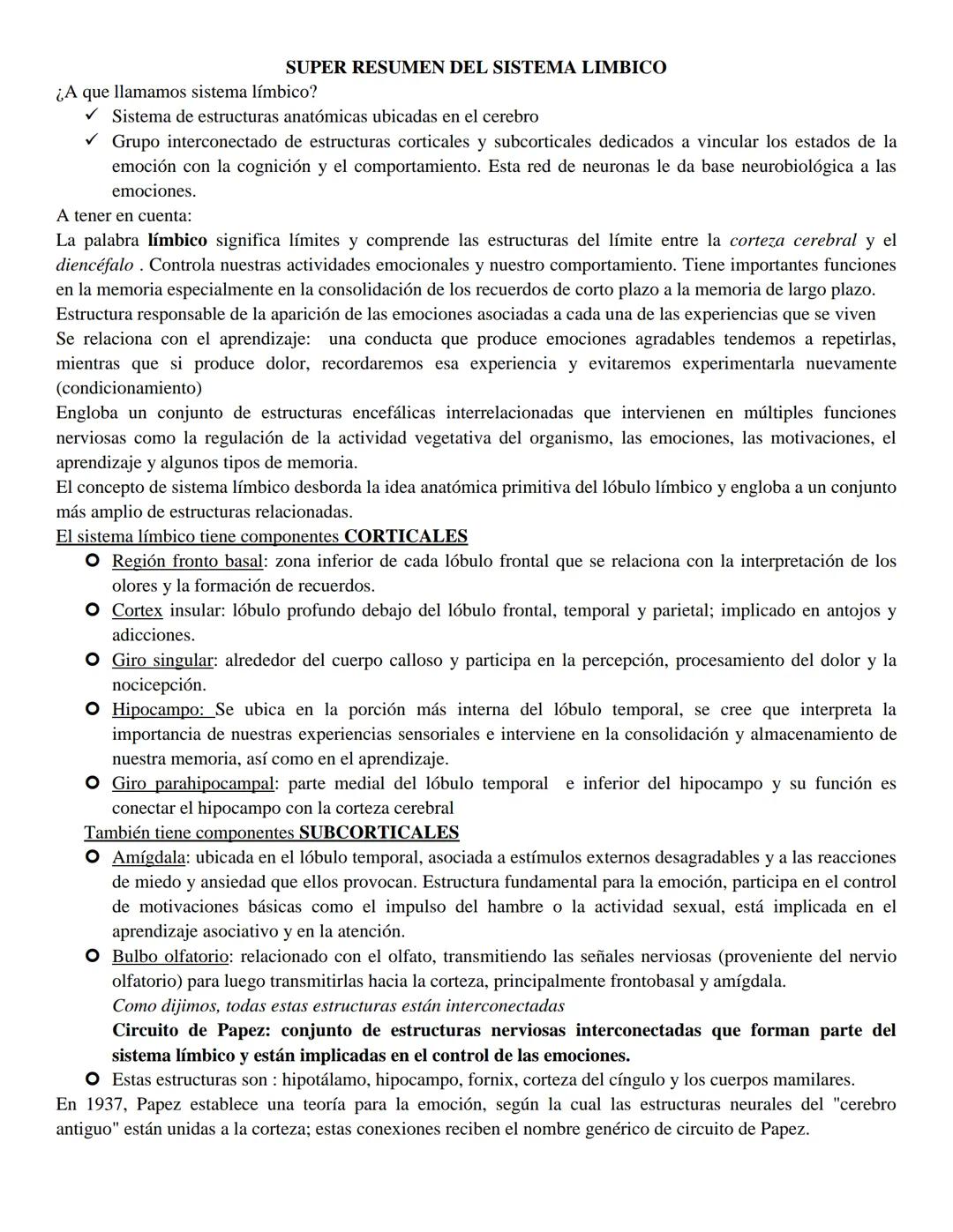 # SUPER RESUMEN DEL SISTEMA LIMBICO
¿A que llamamos sistema límbico?
* Sistema de estructuras anatómicas ubicadas en el cerebro
* Grup