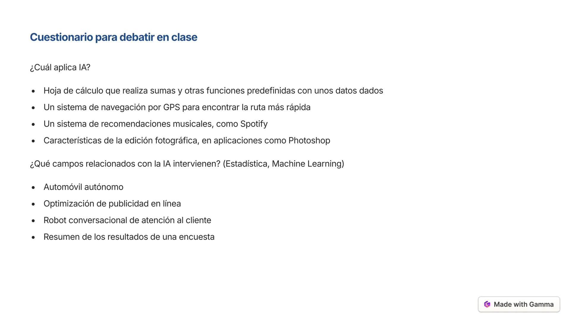 Inteligencia Artificial
Made with Gamma --- OCR Start ---
Conceptos relacionados con la IA
Inteligencia Artificial
La IA es la capacidad de