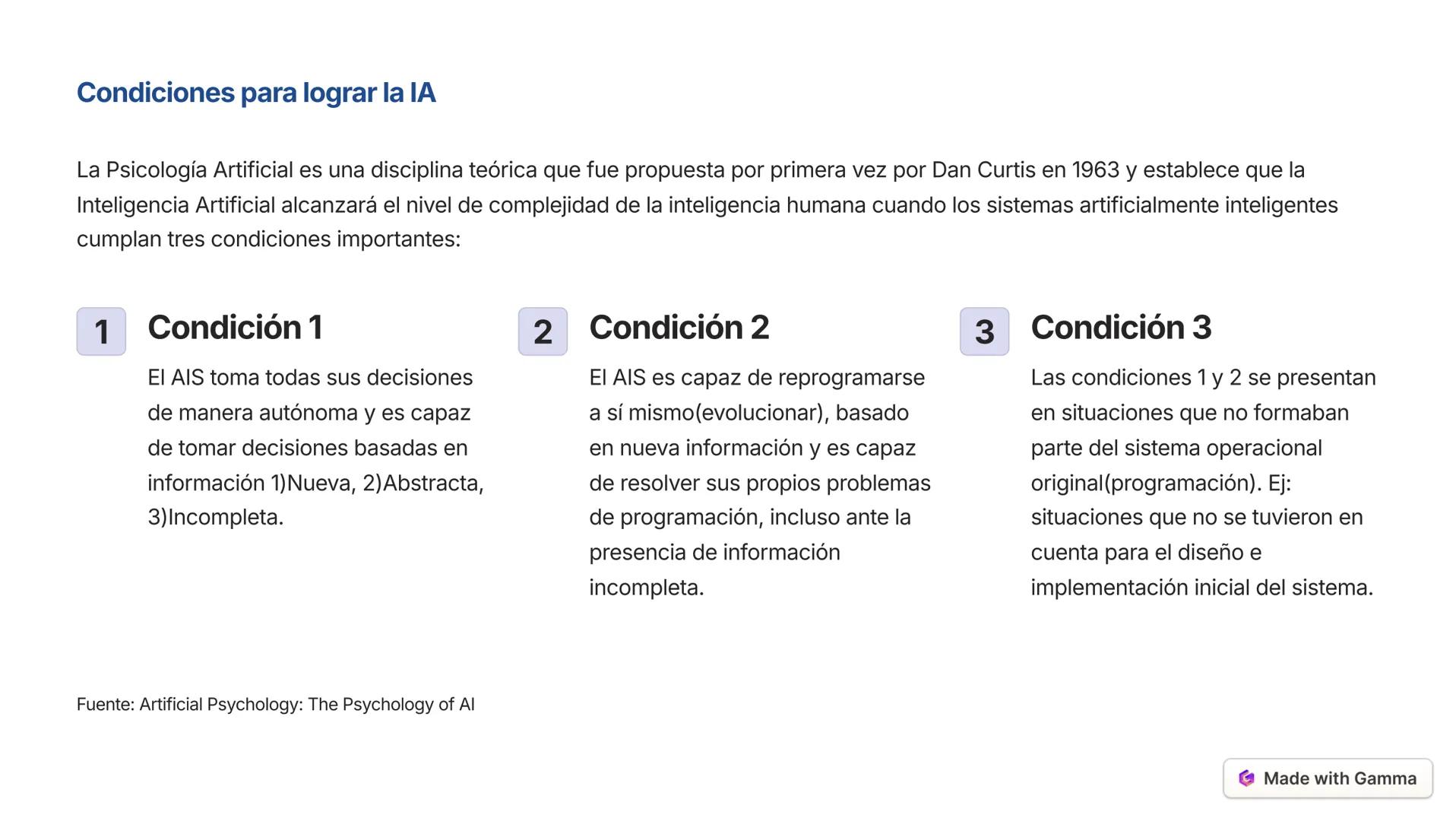 Inteligencia Artificial
Made with Gamma --- OCR Start ---
Conceptos relacionados con la IA
Inteligencia Artificial
La IA es la capacidad de
