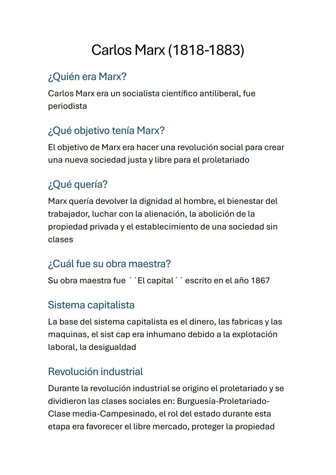 # Carlos Marx (1818-1883)
¿Quién era Marx?
Carlos Marx era un socialista científico antiliberal, fue
periodista
¿Qué objetivo tenía Marx?