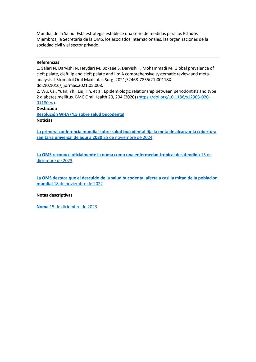 # Salud bucodental
6 de noviembre de 2024
Datos y cifras
* Las enfermedades bucodentales, pese a ser en su mayoría prevenibles, suponen