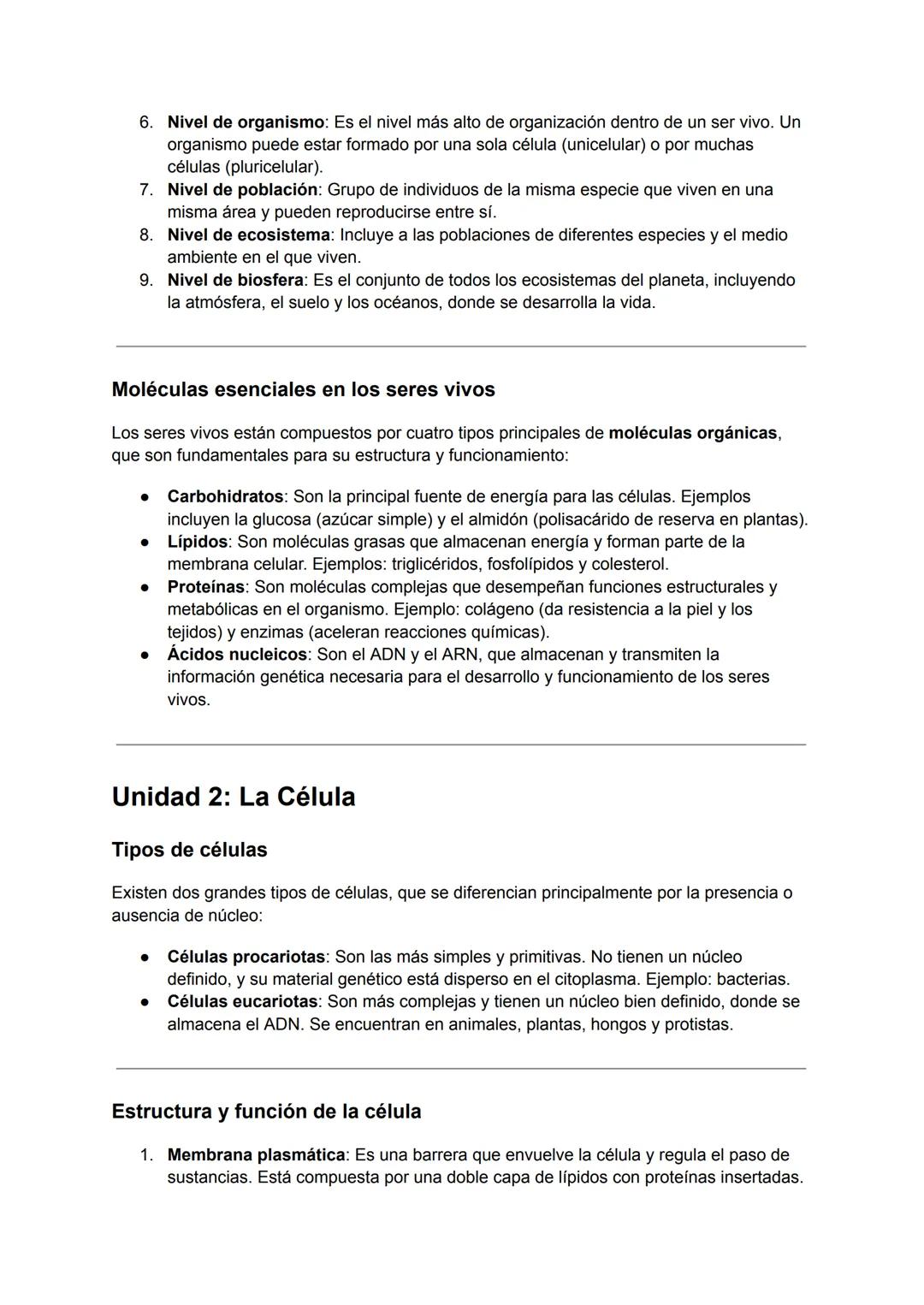 # Resumen Detallado de Biología –
Unidades 1, 2 y 4
Este documento ofrece una explicación clara y detallada de los principales temas de bio