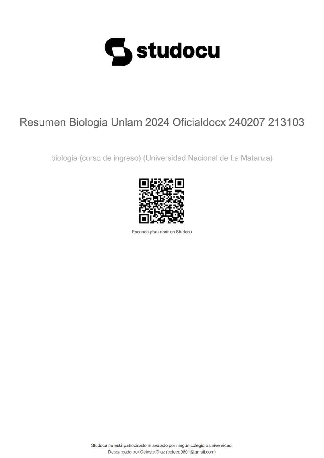 studocu
Resumen Biologia Unlam 2024 Oficialdocx 240207 213103
biologia (curso de ingreso) (Universidad Nacional de La Matanza)
Escanea p